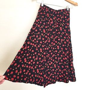 Vintage Black Floral Button Front Boho Midi Skirt